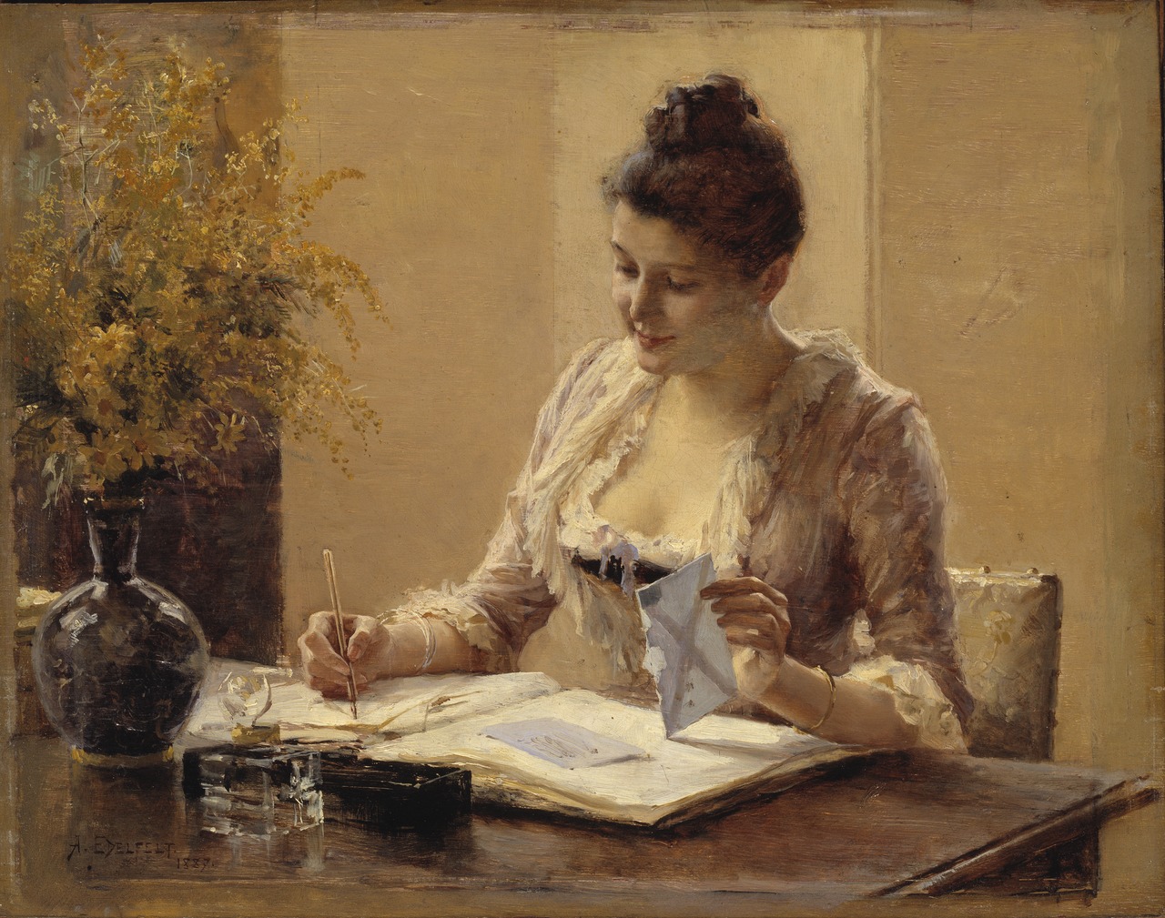Lady kirjoittaa kirjettä