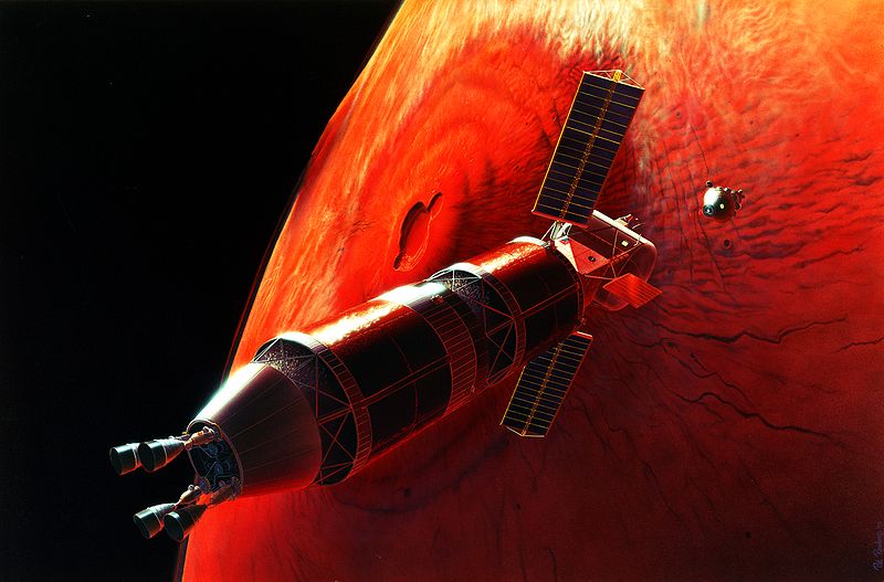 Mars-laskeutuja irtautuu Marsin kiertoradalle asettuneesta emäaluksesta.