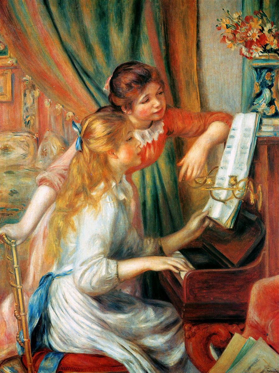Tytöt pianon äärellä